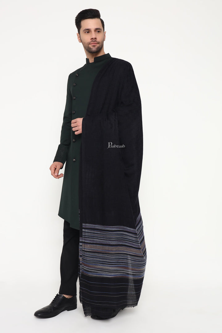 Pashtush India Mens Shawls Gents Shawl Pashtush Mens Shawl, Reversible Design, Black