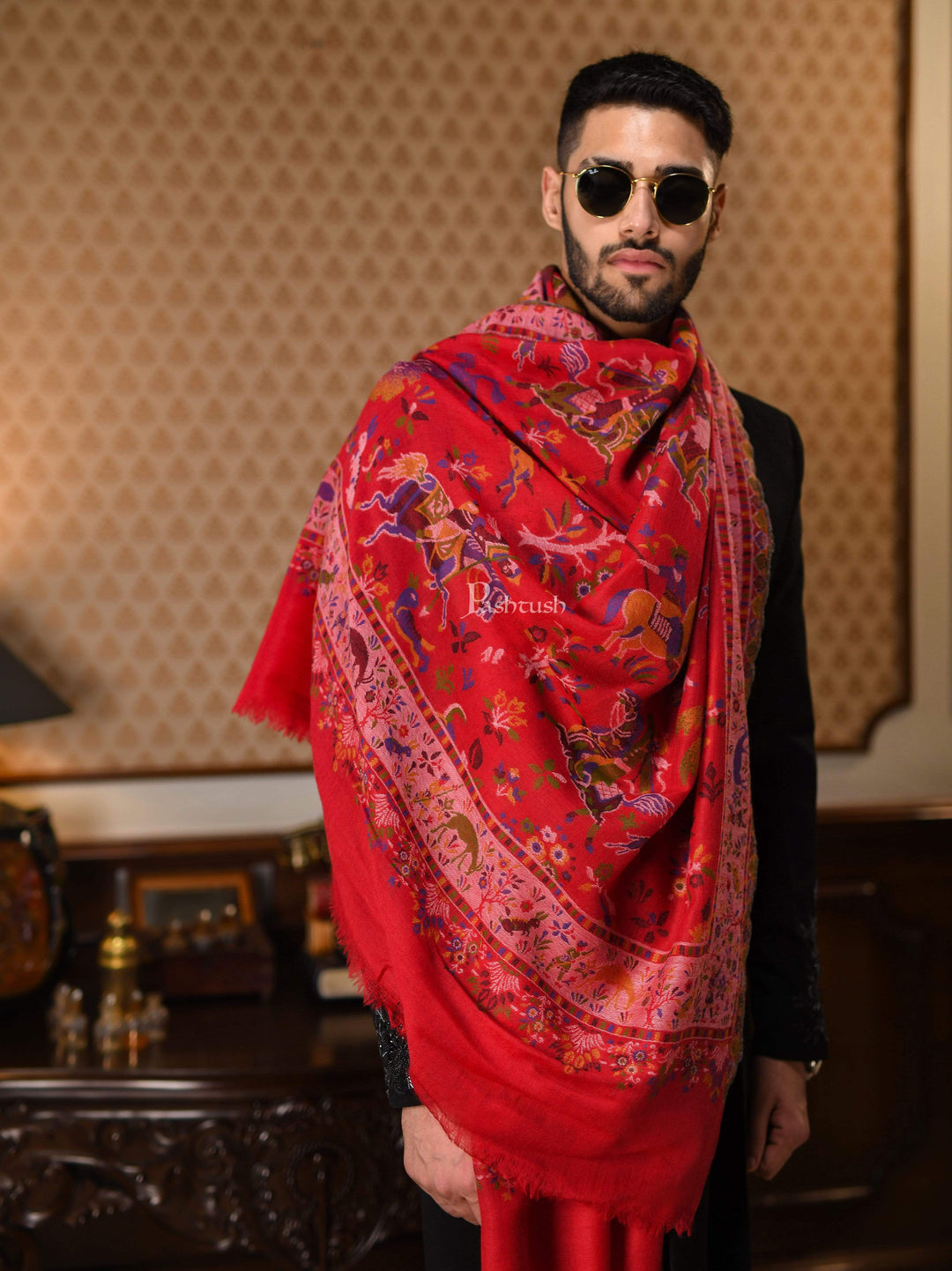 Pashtush India 100x200 Pashtush Mens Shikaardar Stole, Pure Wool, With Woolmark Certificate