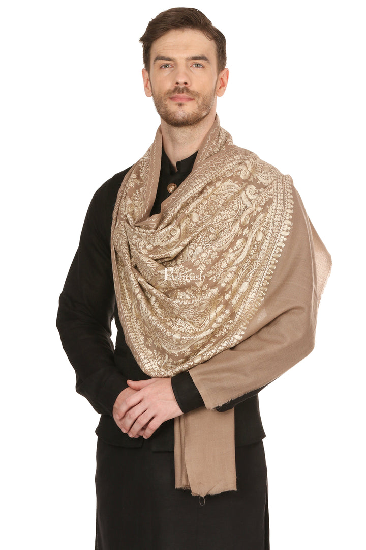 Pashtush India Mens Scarves Stoles and Mufflers Pashtush Mens Silk-Fine Wool Fine Wool, Nalki Embroidery Needlework Stole