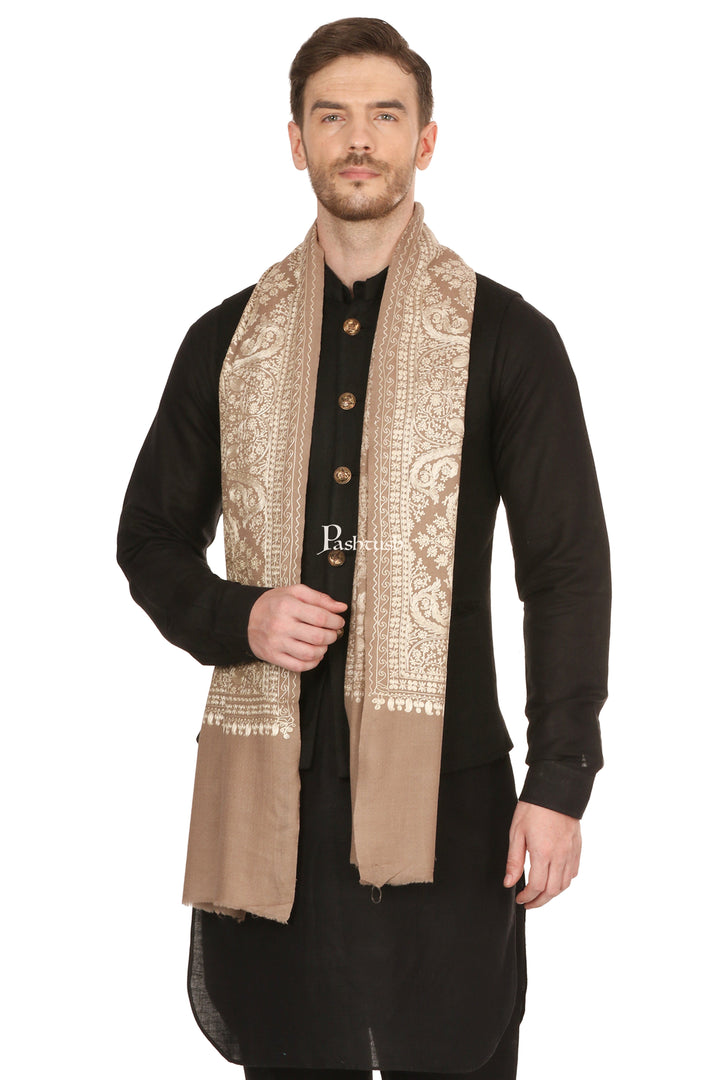 Pashtush India Mens Scarves Stoles and Mufflers Pashtush Mens Silk-Fine Wool Fine Wool, Nalki Embroidery Needlework Stole