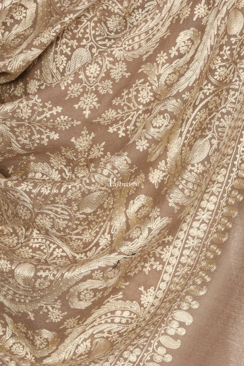 Pashtush India Mens Scarves Stoles and Mufflers Pashtush Mens Silk-Fine Wool Fine Wool, Nalki Embroidery Needlework Stole