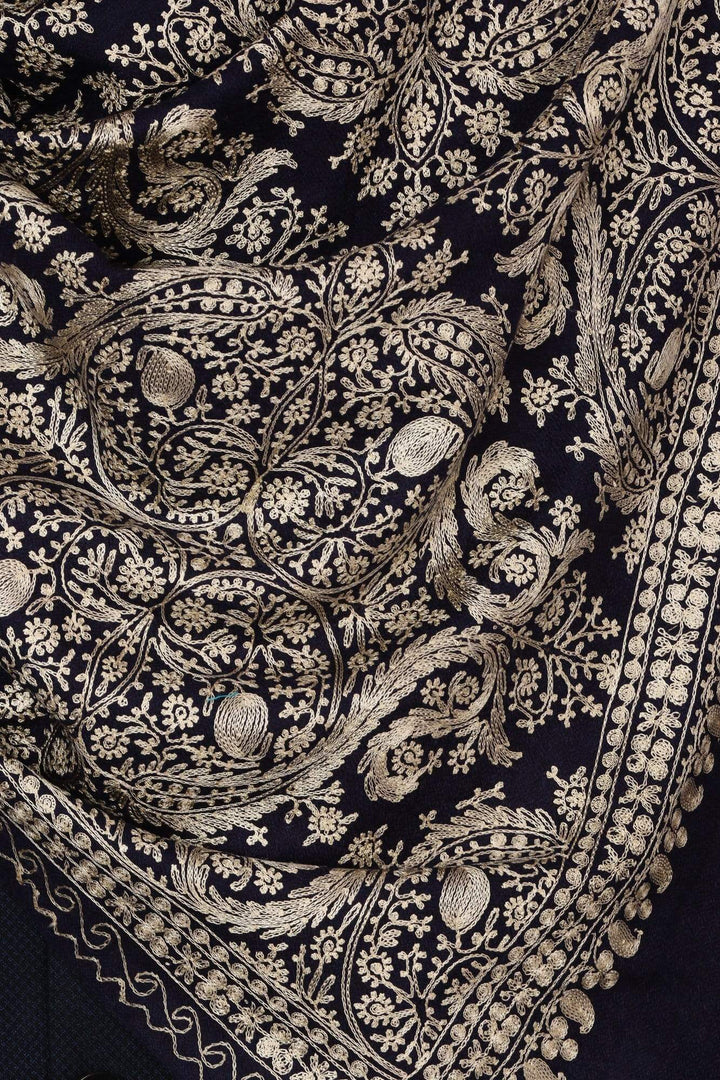Pashtush India 70x200 Pashtush Mens Silk-Pashmina Fine Wool, Nalki Embroidery Needlework Stole - Black