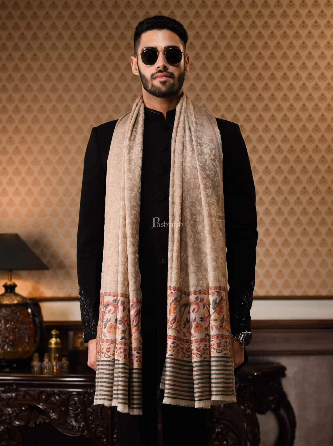 Pashtush India 100x200 Pashtush Mens Soft Wool Cashmere Blended Shawl, Kaani Palla