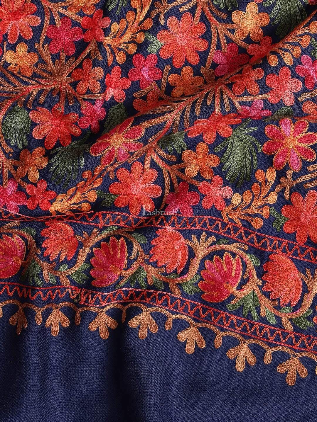 Pashtush India 100x200 Pashtush Mens Stole, Aari Embroidery, Navy