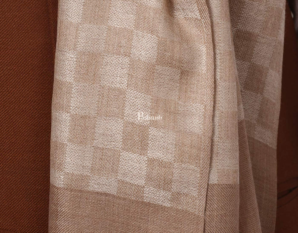 Pashtush India Mens Scarves Stoles and Mufflers Pashtush Mens Stole, Checkered Design, Extra-Soft Cashmere Feel, Taupe