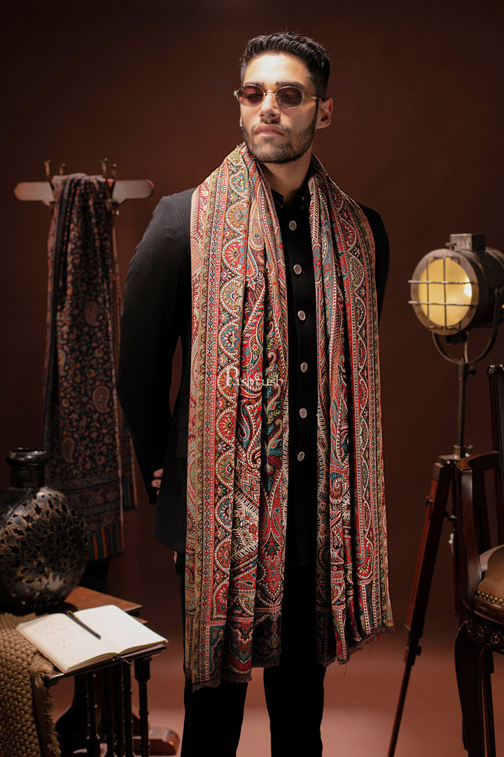 Pashtush India Mens Scarves Stoles and Mufflers Pashtush Mens Stole, Faux Pashmina, Woven Antique Heritage Design, Jamawar