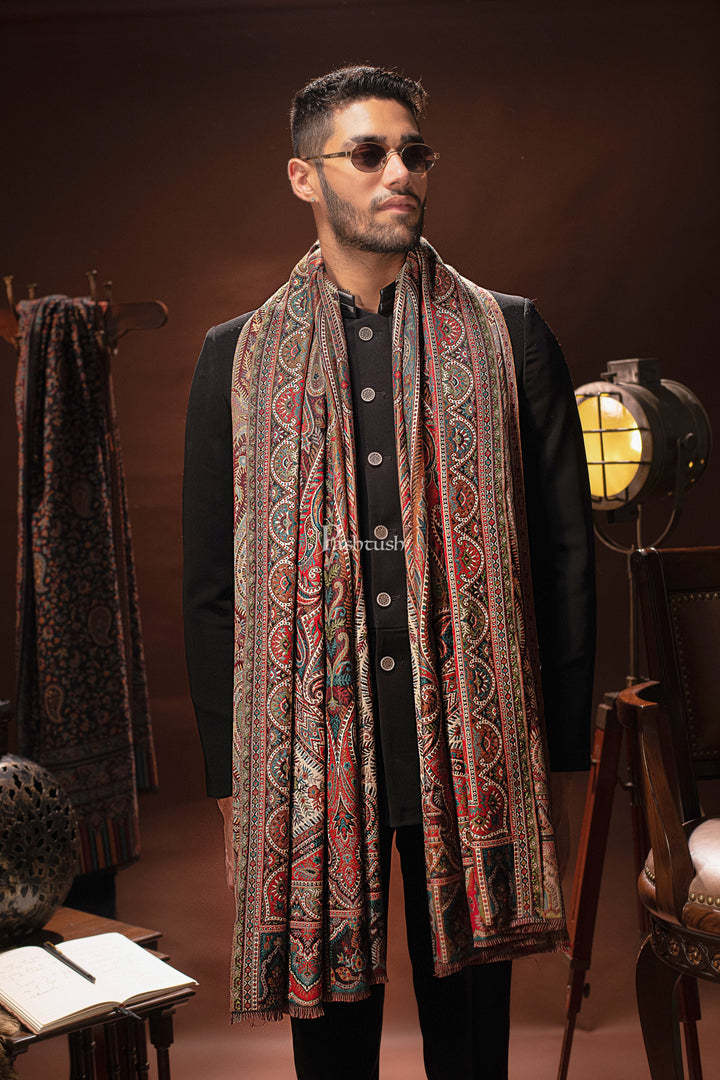 Pashtush India Mens Scarves Stoles and Mufflers Pashtush Mens Stole, Faux Pashmina, Woven Antique Heritage Design, Jamawar
