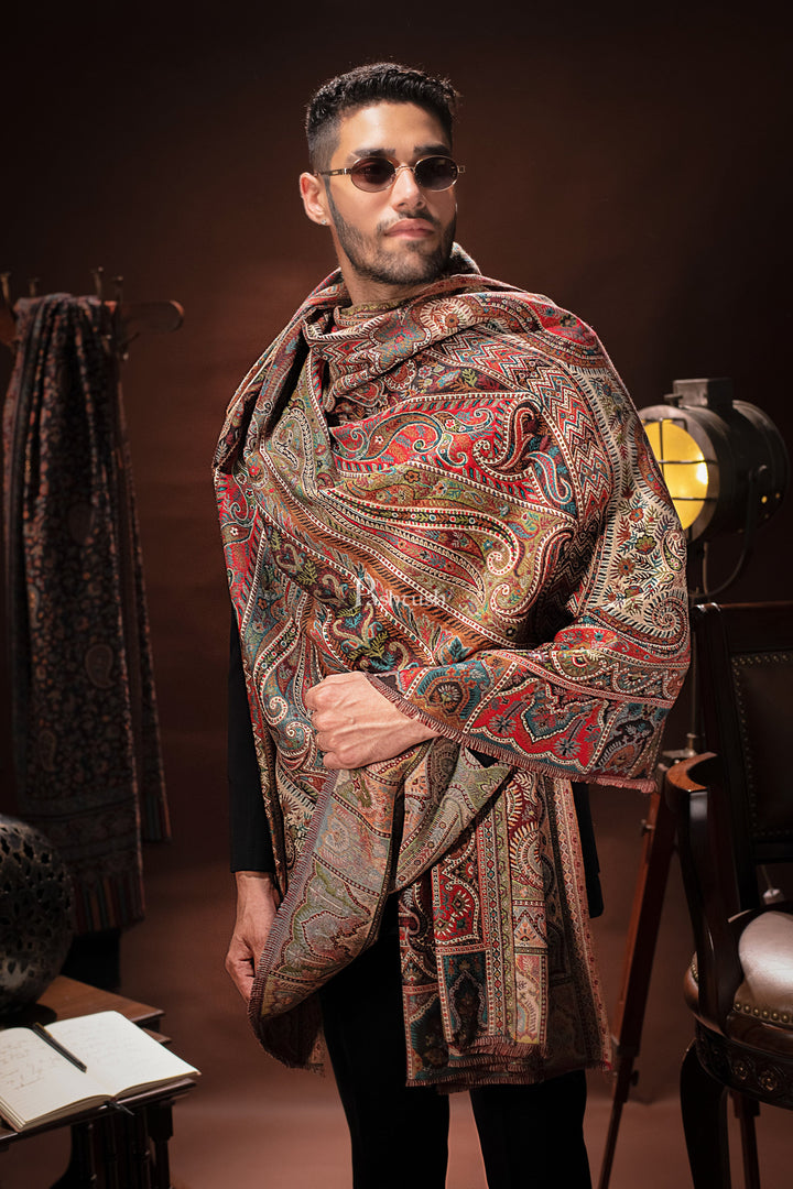 Pashtush India Mens Scarves Stoles and Mufflers Pashtush Mens Stole, Faux Pashmina, Woven Antique Heritage Design, Jamawar