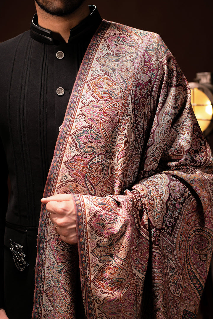 Pashtush India Mens Scarves Stoles and Mufflers Pashtush Mens Stole, Faux Pashmina, Woven Antique Heritage Design, Jamawar, Multicolour