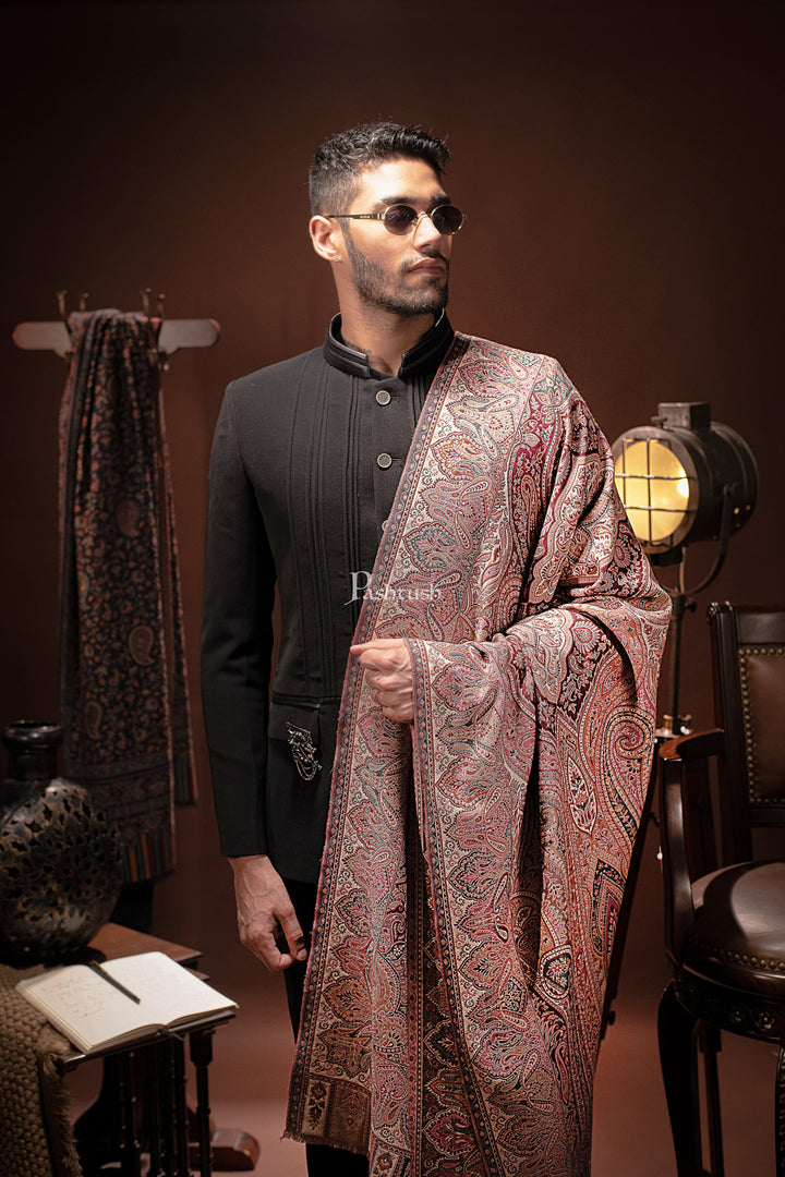 Pashtush India Mens Scarves Stoles and Mufflers Pashtush Mens Stole, Faux Pashmina, Woven Antique Heritage Design, Jamawar, Multicolour