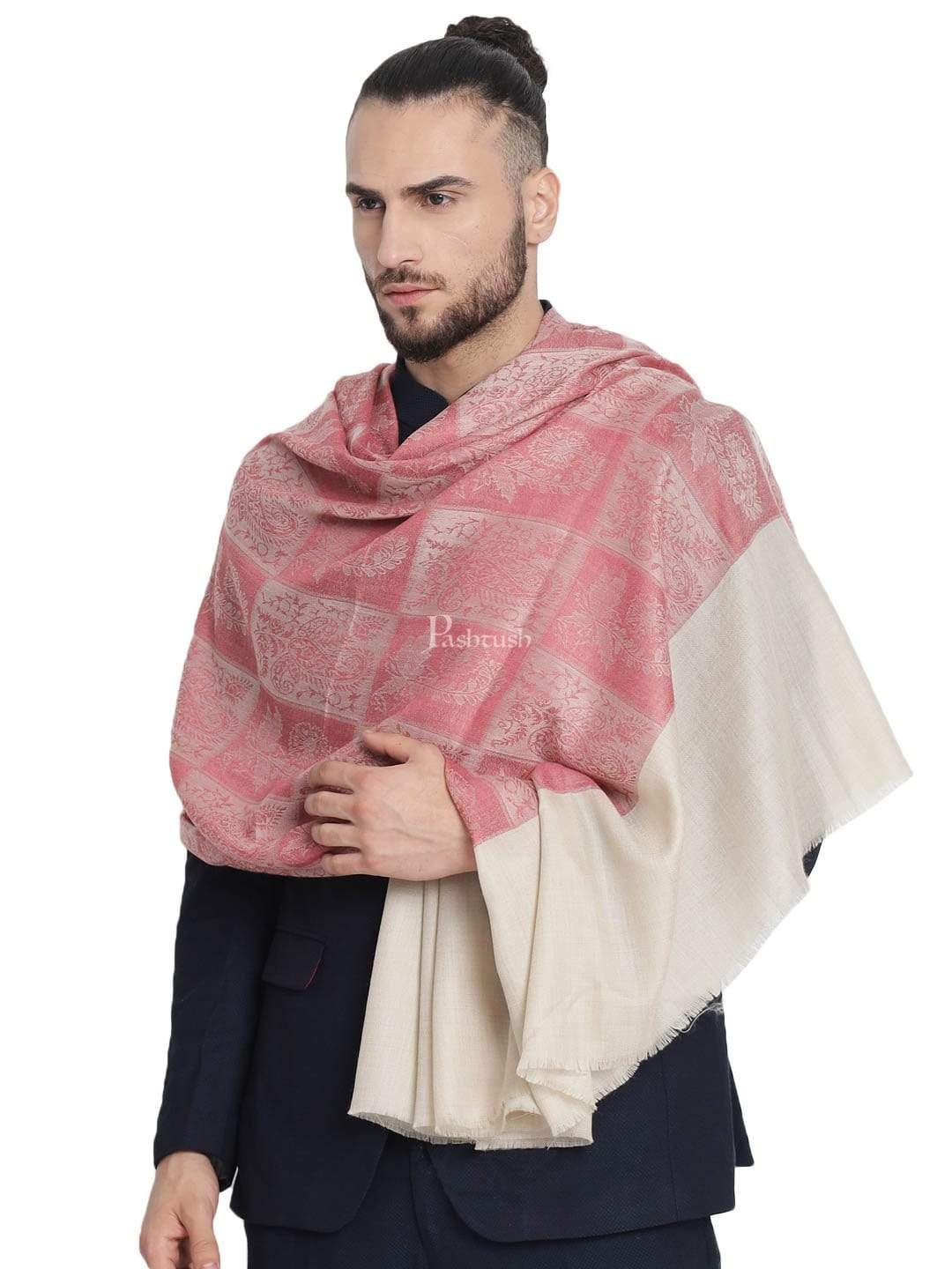 Pashtush India 100x200 Pashtush Mens Stole Scarf, Extra Soft Wool Stole, Aztec Weave