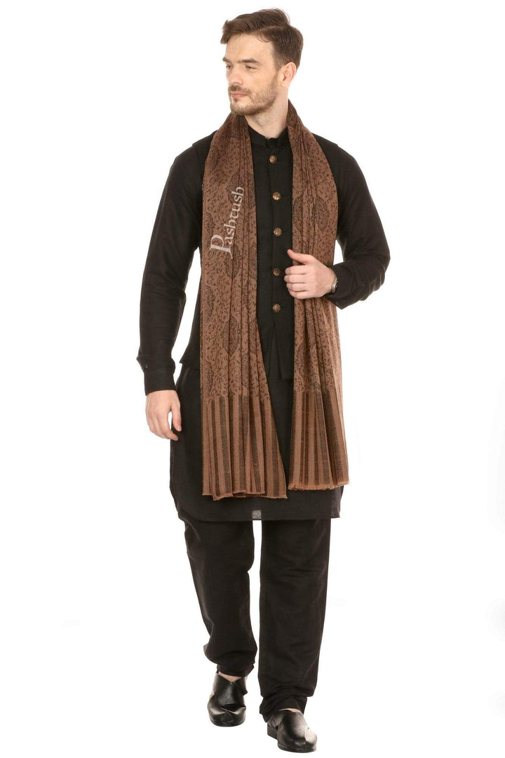 Pashtush Shawl Store Stole Pashtush Mens Stole Scarf, Extra Soft Wool Stole - Brown
