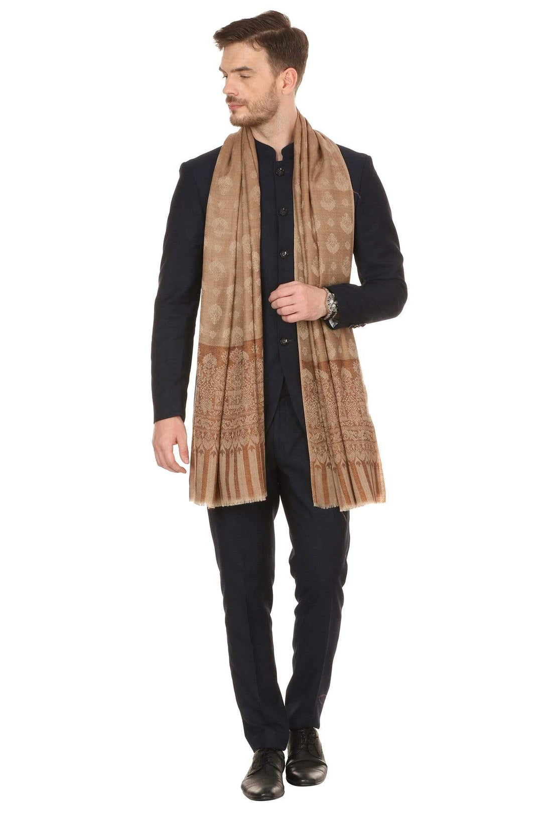 Pashtush India 100x200 Pashtush Mens Stole Scarf, Extra Soft Wool Stole - Taupe