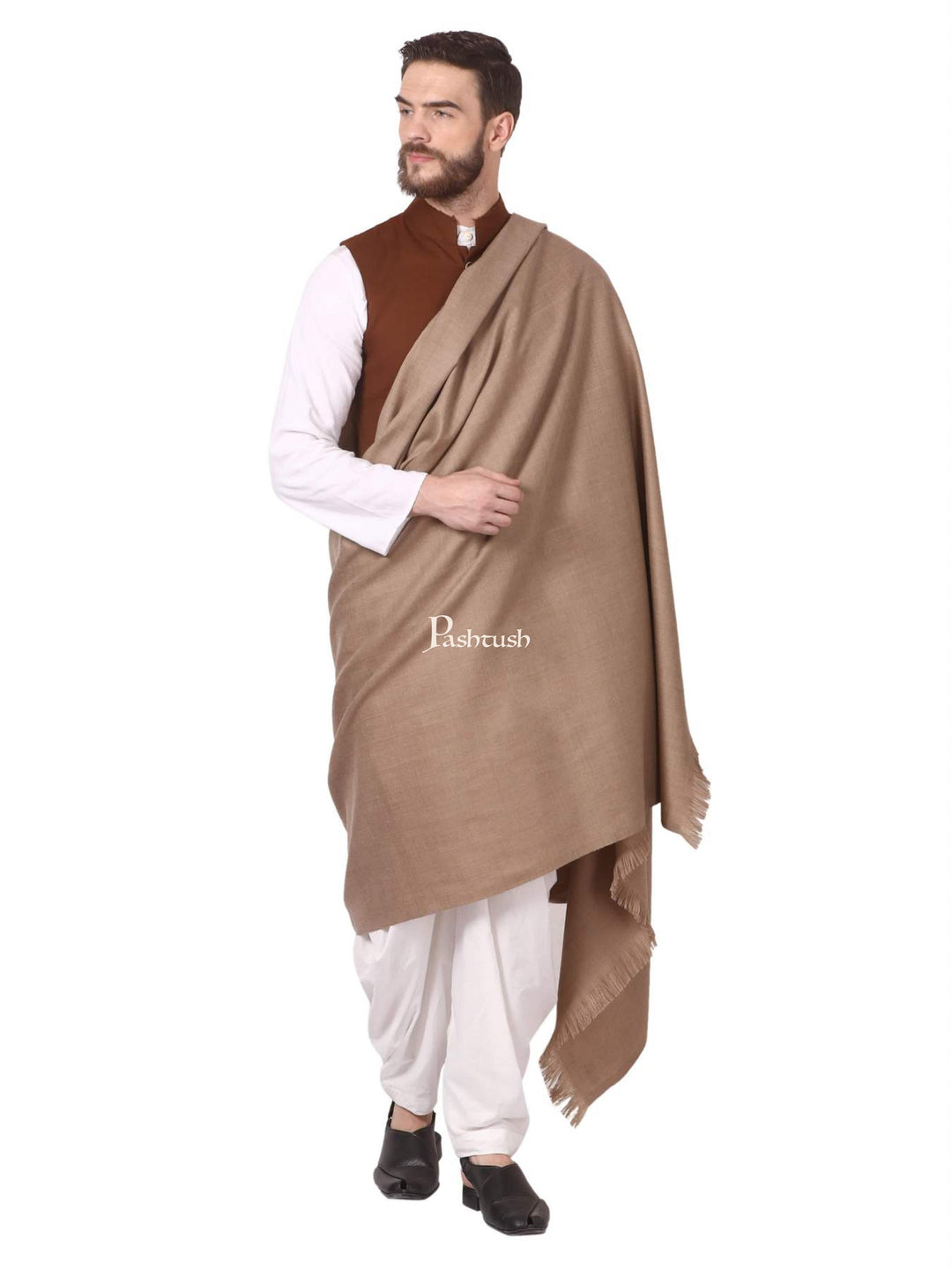 Pashtush India Mens Shawls Gents Shawl Pashtush Mens Thick Blended Wool Lohi, Mens Shawl With 50% Wool, Cedar
