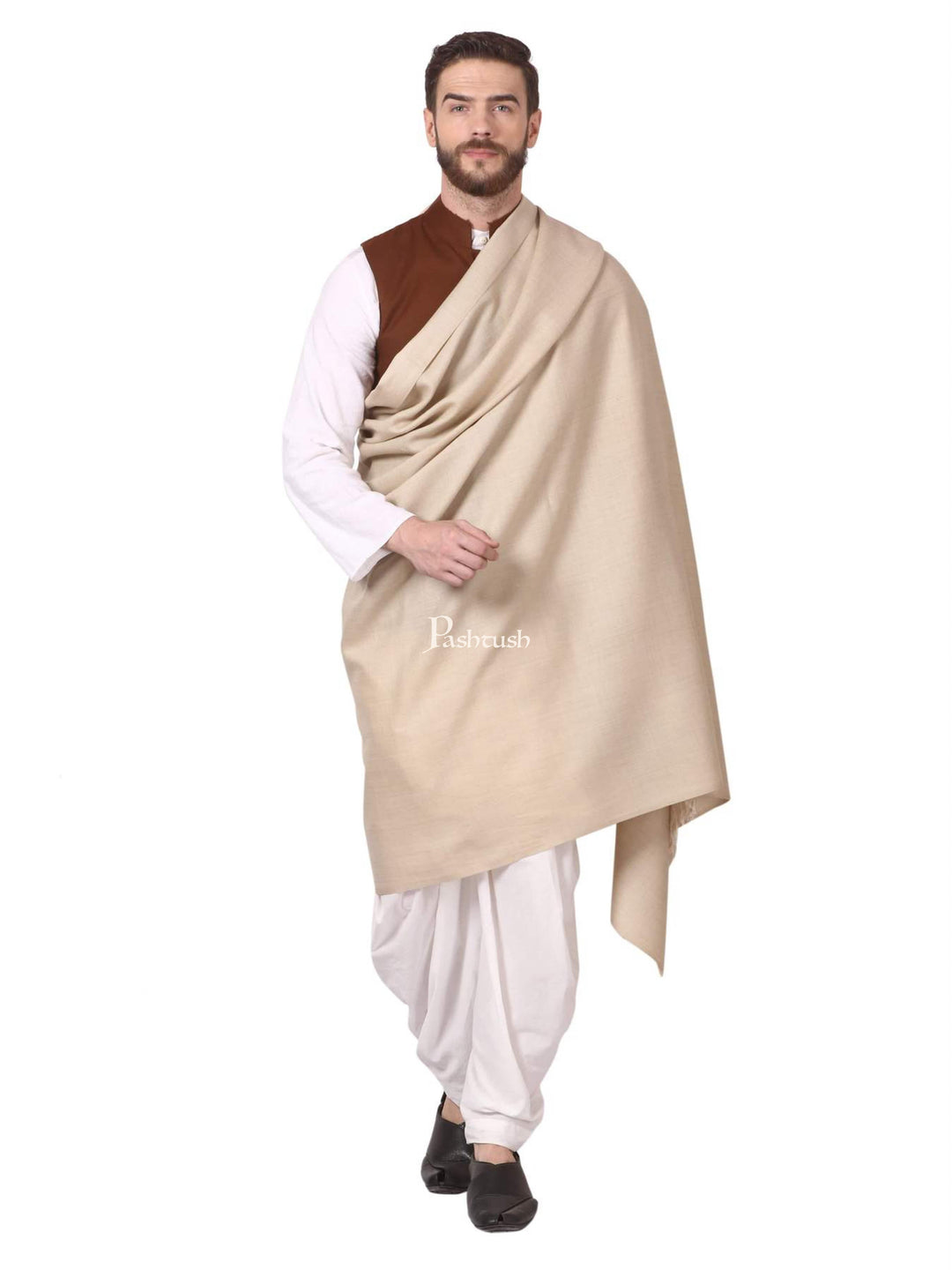 Pashtush India Mens Shawls Gents Shawl Pashtush Mens Thick Blended Wool Lohi, Mens Shawl With 50% Wool, Sahara