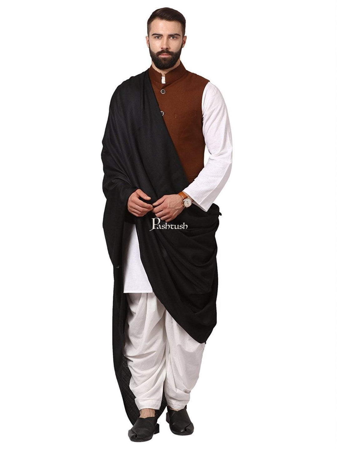 Pashtush India Mens Shawls Gents Shawl Pashtush Mens Thick Count Blended Wool Shawl, Mens Lohi (Full Size)