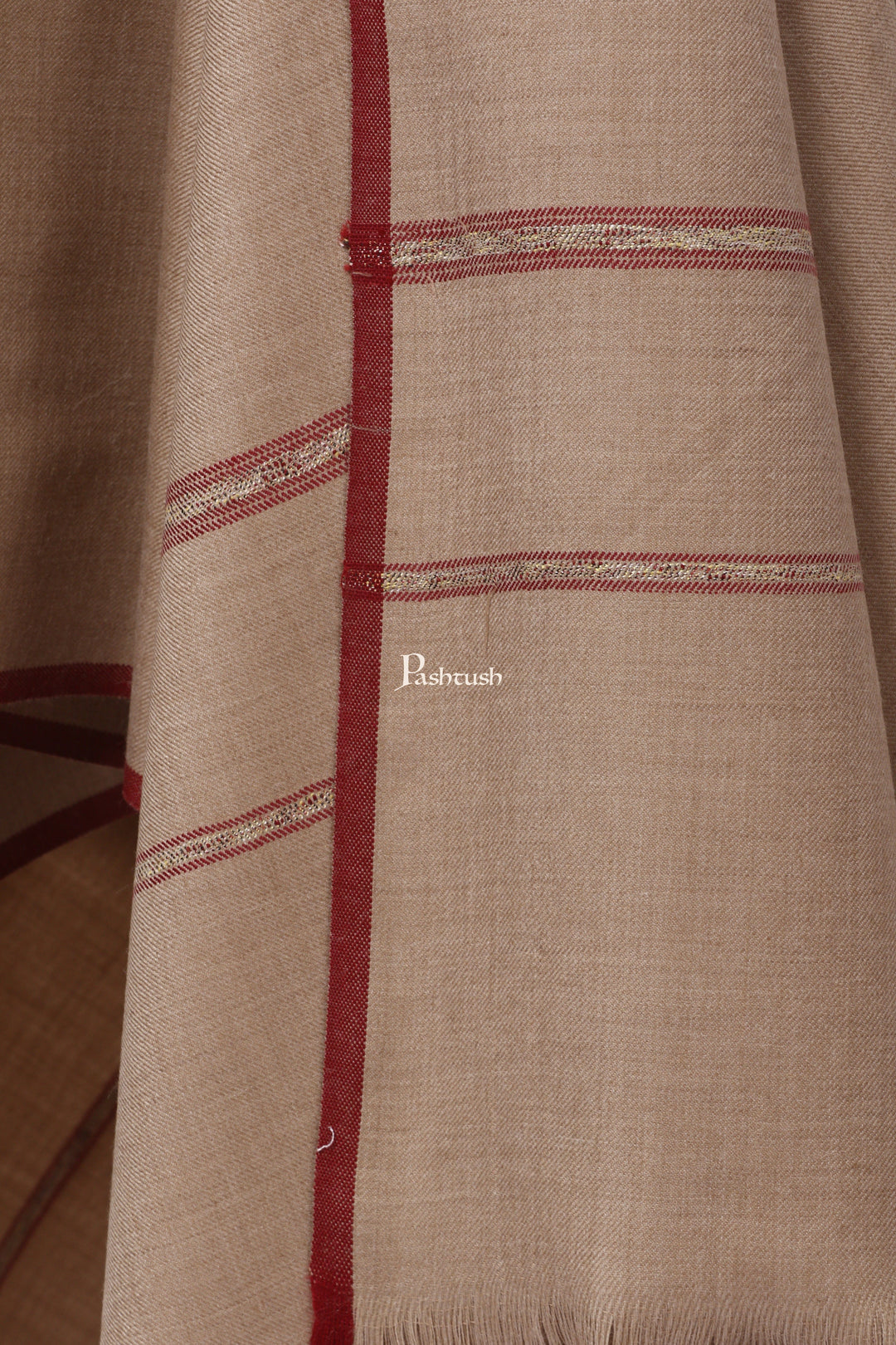 Pashtush India Mens Shawls Gents Shawl Pashtush Mens Thick Shawl Gents Lohi Woven Kinauri Design, Beige