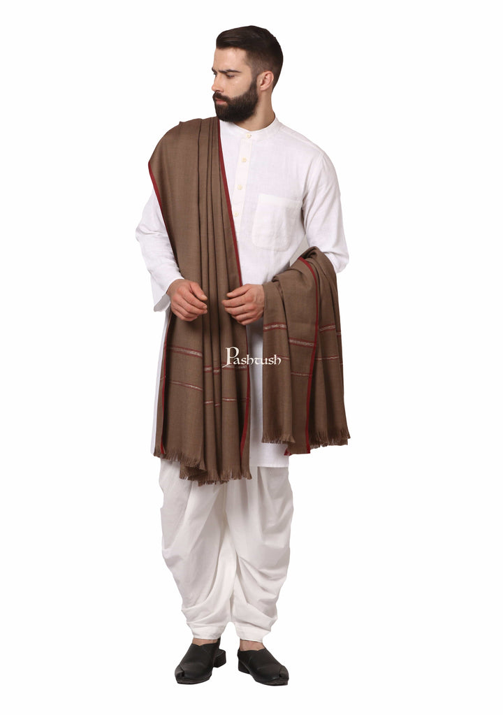 Pashtush India Mens Shawls Gents Shawl Pashtush Mens Thick Shawl Gents Lohi Woven Kinauri Design Fine Wool Full Size, Taupe