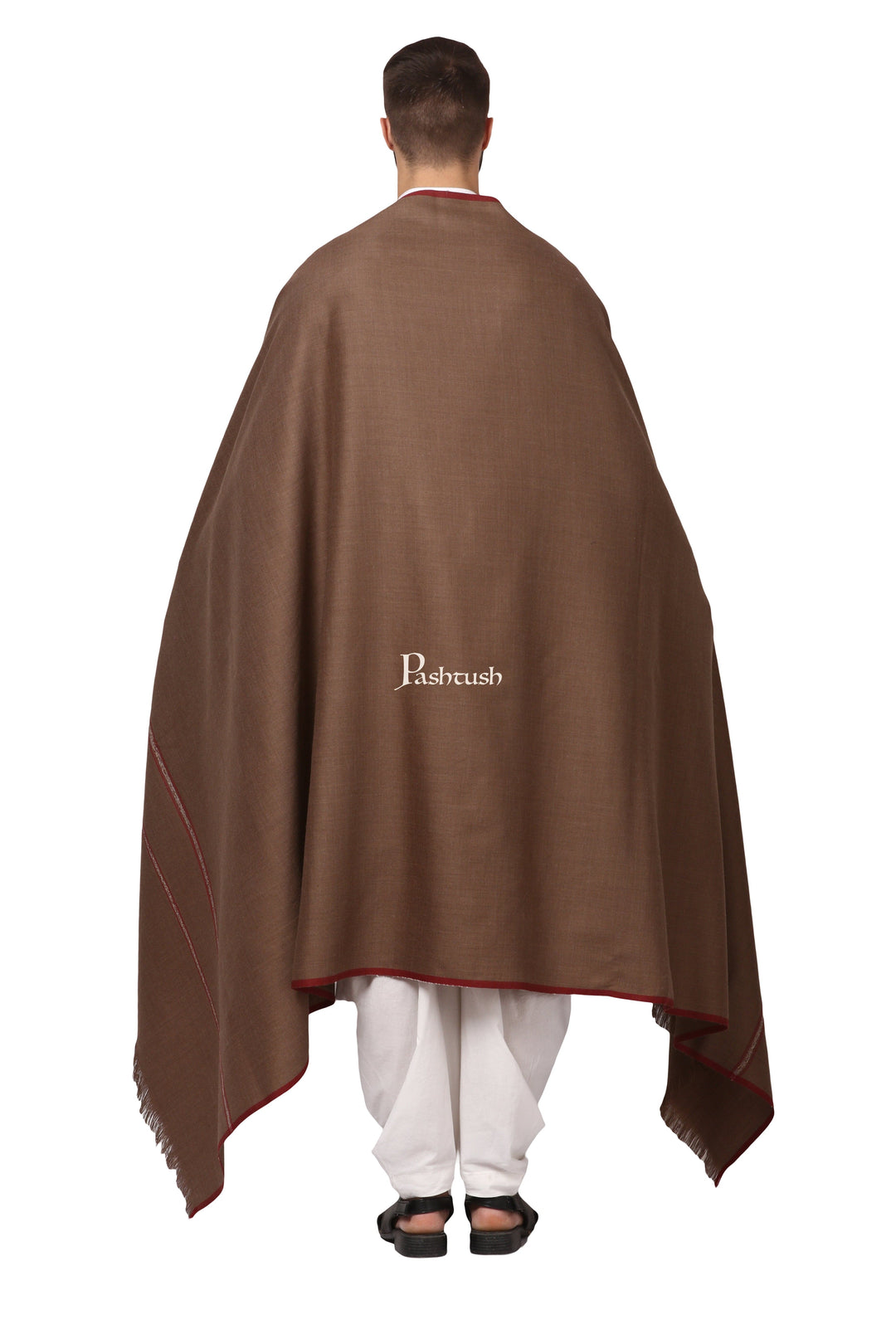 Pashtush India Mens Shawls Gents Shawl Pashtush Mens Thick Shawl Gents Lohi Woven Kinauri Design Fine Wool Full Size, Taupe