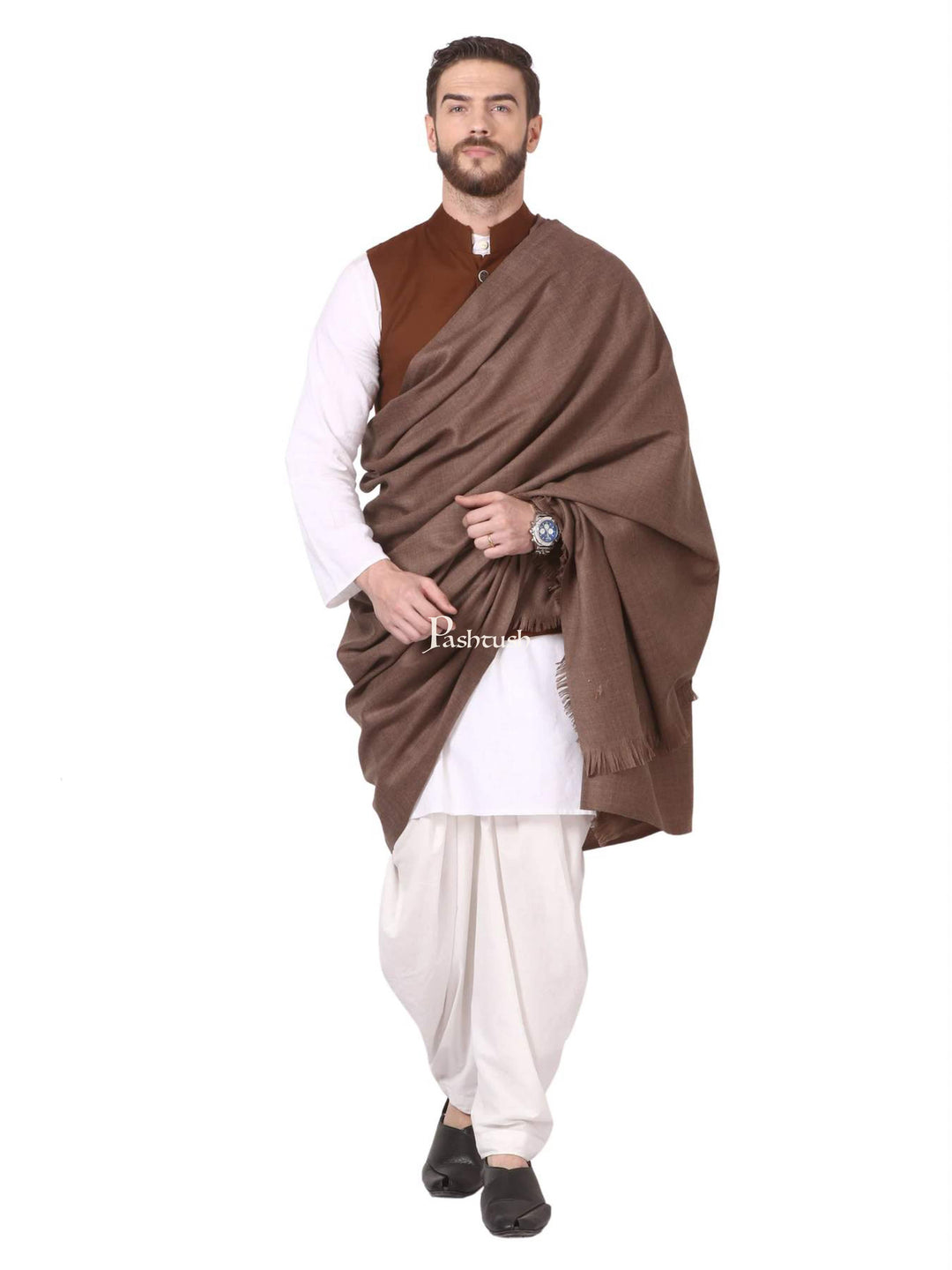 Pashtush India Mens Shawls Gents Shawl Pashtush Mens Thick Woollen Lohi, Mens Shawl With 50% Wool, Oak