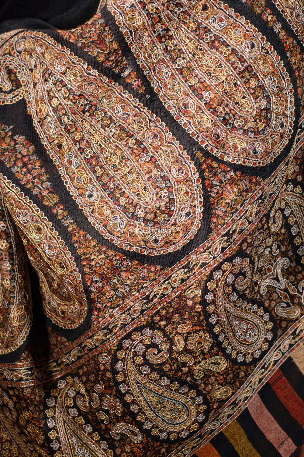 Pashtush India Mens Shawls Gents Shawl Pashtush Mens Tilla Hand Embroidered Ethnic palla Shawl, Full Size, Extra Fine Count Wool, Black