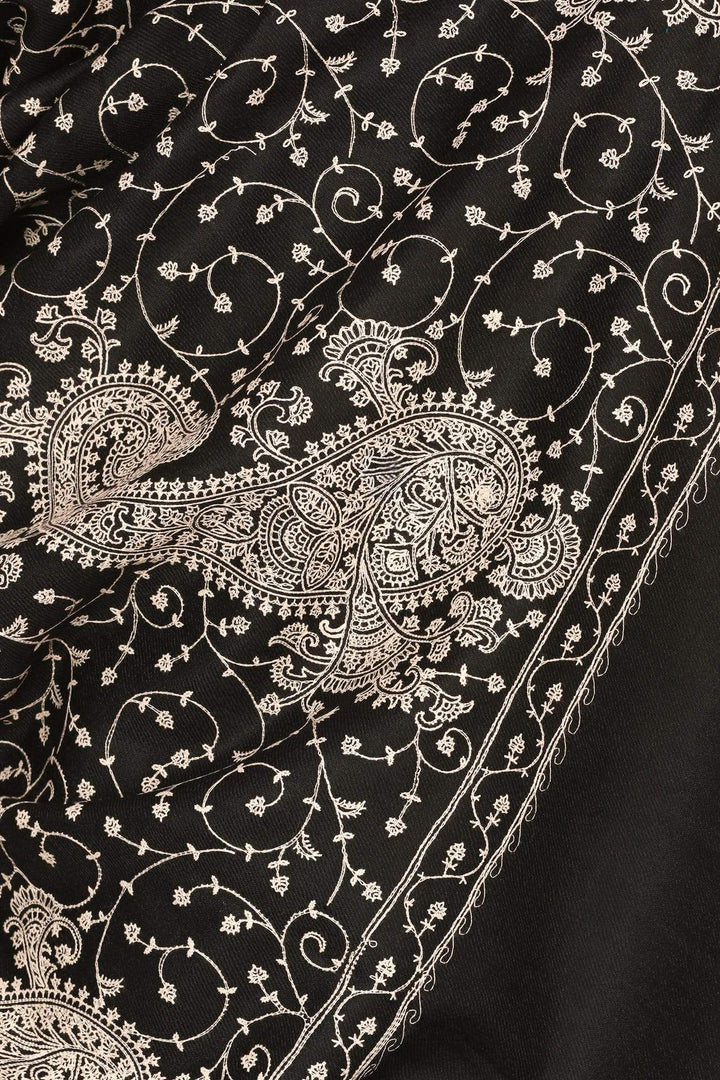 Pashtush Mens Tone On Tone Embroidery Stole - Black