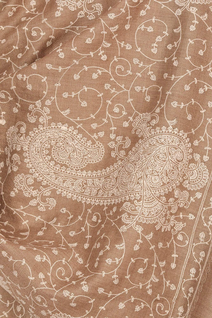 Pashtush Mens Tone On Tone Embroidery Stole - Natural Beige