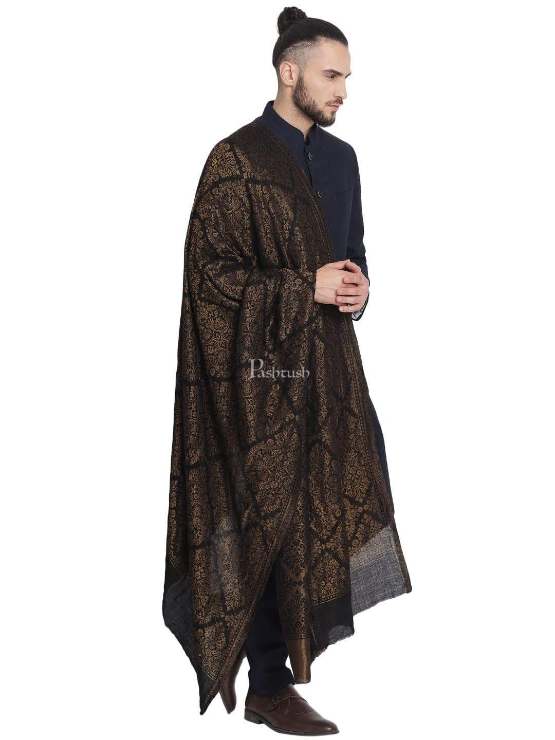 Pashtush India 70x200 Pashtush Mens Twilight Collection, Jacquard Stole, With Metallic Thread Weave, Fine Wool