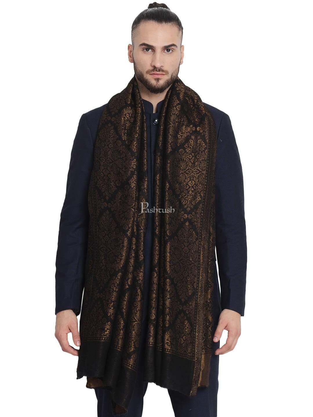 Pashtush India 70x200 Pashtush Mens Twilight Collection, Jacquard Stole, With Metallic Thread Weave, Fine Wool