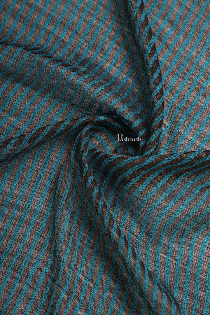 Pashtush India Mens Shawls Gents Shawl Pashtush Mens Twilight Collection Stole, Striped Design, Azure Blue