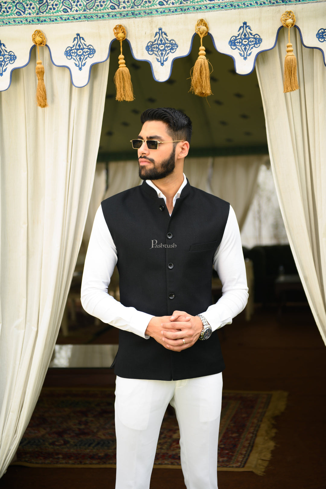 Formal Waistcoat Pashtush Mens Waistcoat, Fine Wool, Solid Black Formal Waistcoat Pashtush Mens Waistcoat, Fine Wool, Solid Black