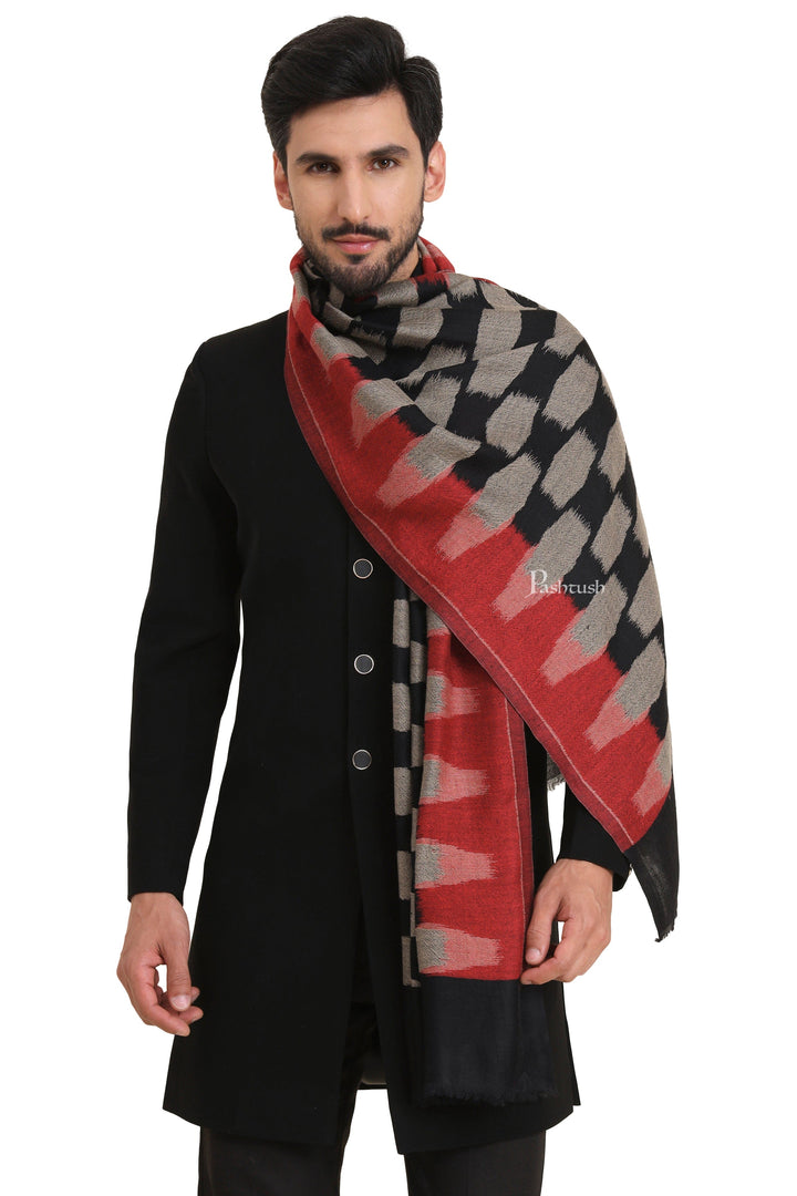 Pashtush India Mens Scarves Stoles and Mufflers Pashtush Mens Wool Silk Stole, Honey-Comb Weave Design, Maroon And Black