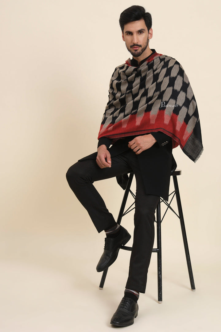 Pashtush India Mens Scarves Stoles and Mufflers Pashtush Mens Wool Silk Stole, Honey-Comb Weave Design, Maroon And Black