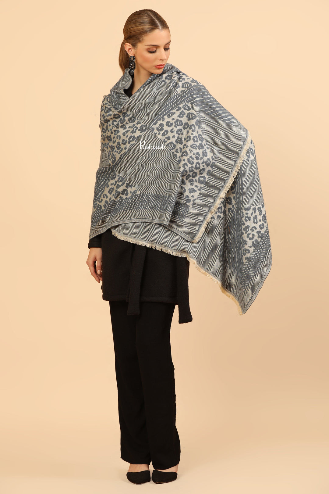 Pashtush India Womens Stoles Pashtush Mens Woollen Stole, Woven Soft And Warm Design, Denim Blue