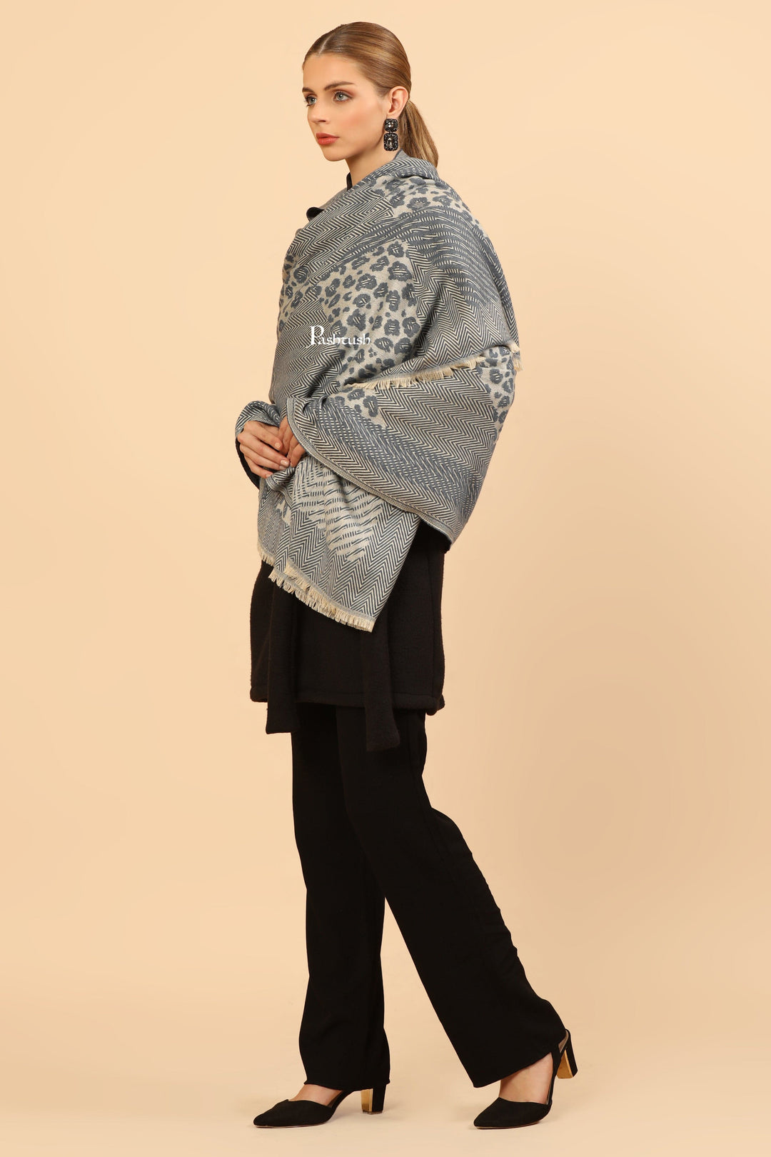 Pashtush India Womens Stoles Pashtush Mens Woollen Stole, Woven Soft And Warm Design, Denim Blue