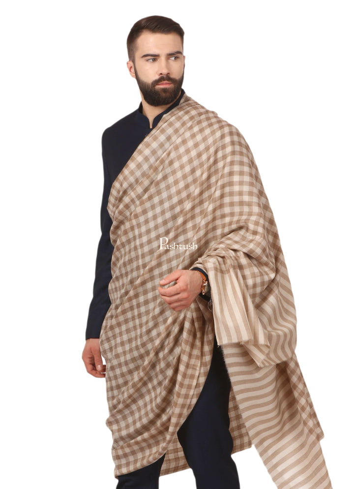 Pashtush India Mens Shawls Gents Shawl Pashtush Mens Woven Check Design Shawl, Australian Merino Wool Light Weight, Soft Handfeel