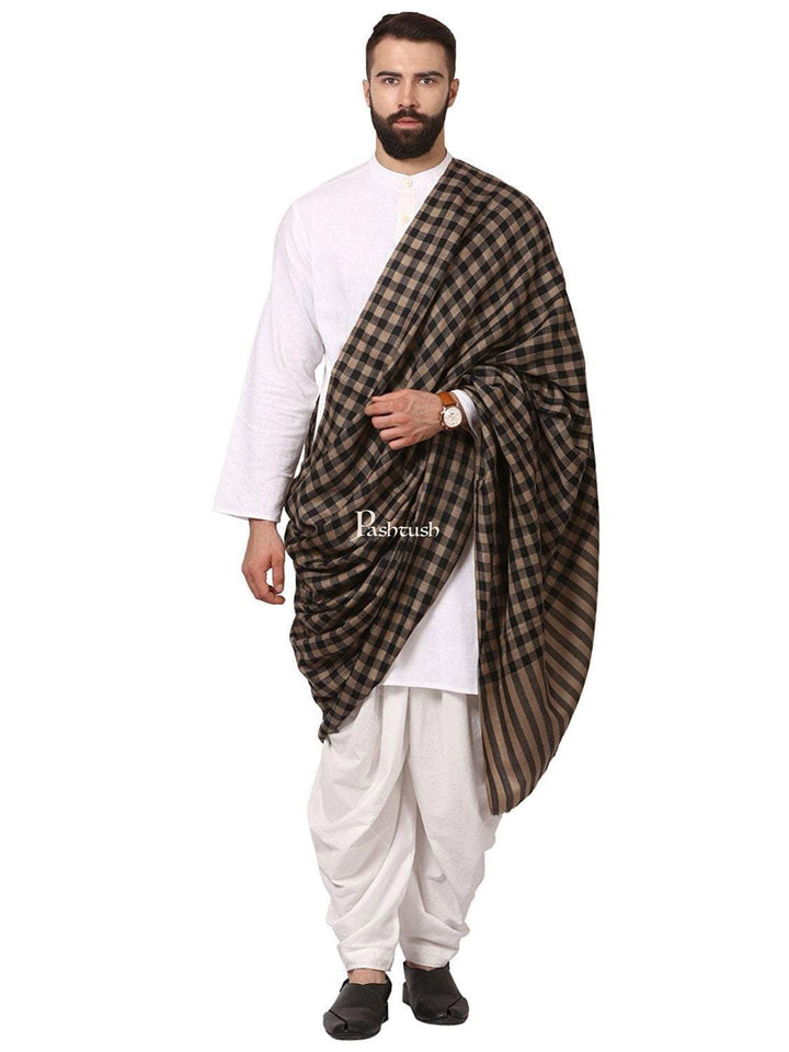 Pashtush His and Her Gift Set of Fine Wool Shawl and Stole, Black and Multicoloured, Packaged in Keepsake Wooden Chester Gift Box