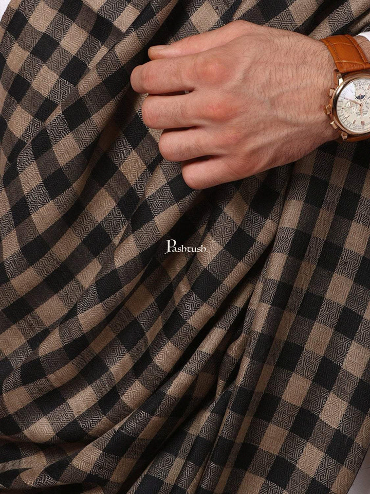 Pashtush India Mens Shawls Gents Shawl Pashtush Mens Woven Check Shawl  Light Weight - Fine Wool.