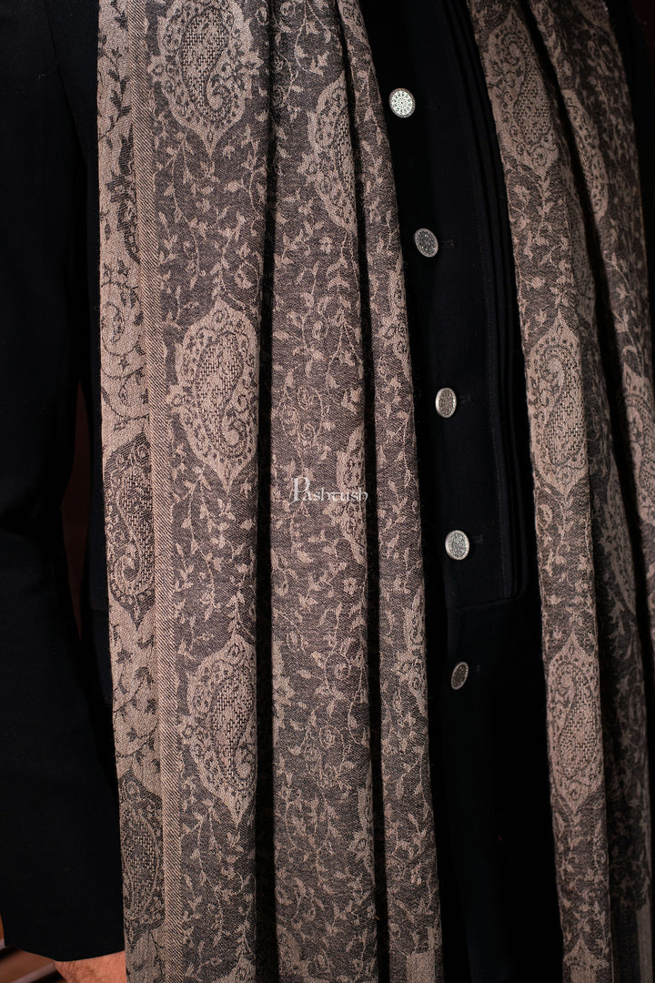 Pashtush India Mens Scarves Stoles and Mufflers Pashtush Mens Woven Extra Fine Wool Cashmere Handfeel Shawl, Black