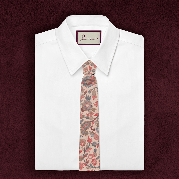 Pashtush Mens Woven Jacquard Necktie, Tie For Men, Bright Colours, Free Size, Beige
