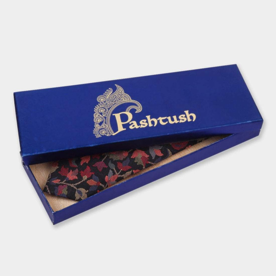 Pashtush India Tie Pashtush Mens Woven Jacquard Necktie, Tie for men, Bright Colours, Free Size, Black