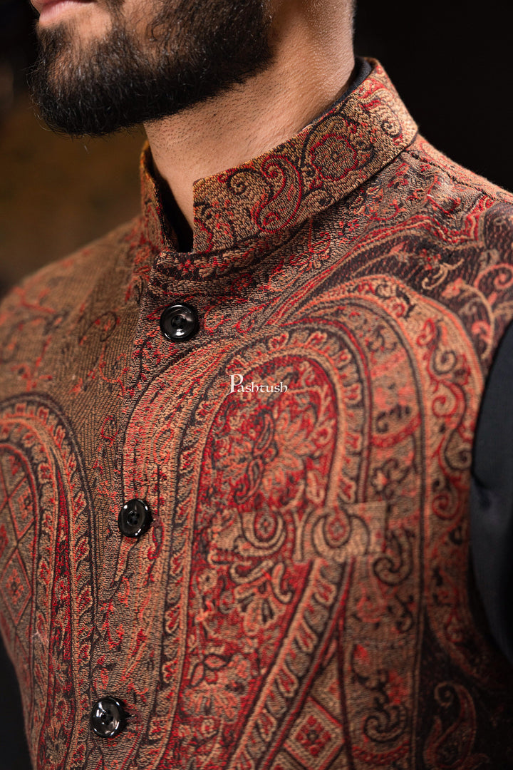 Pashtush India Coats &amp; Jackets PASHTUSH MENS WOVEN JACQUARD WAISTCOAT, Structured SLIM FIT
