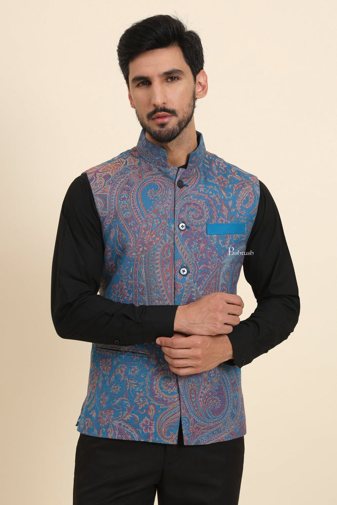 Pashtush Mens Woven Jacquard Waistcoat, Structured Slim Fit