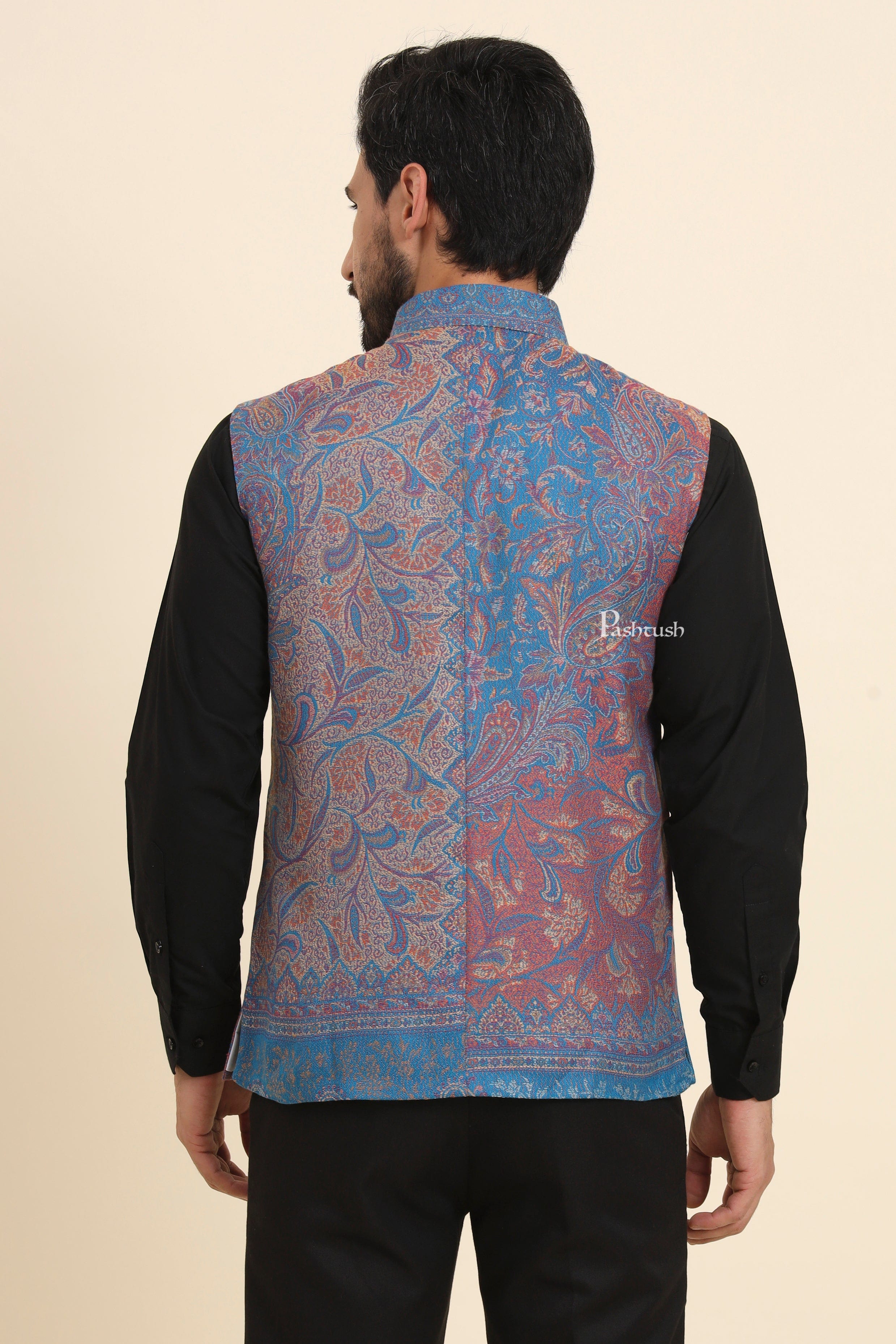 Pashtush Mens Woven Jacquard Waistcoat, Structured Slim Fit