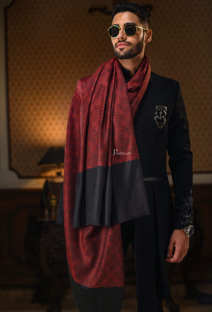Pashtush India 114x228 Pashtush Mens Woven Paisley, Self Shawl, In Extra Soft Fine Wool, Large Wrap Size