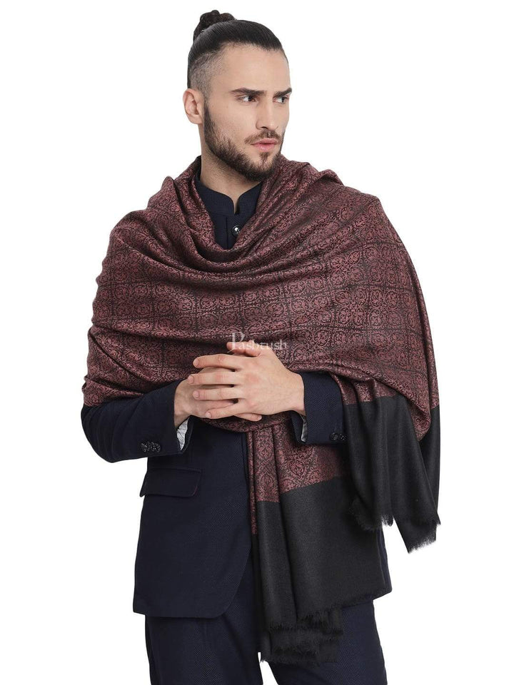 Pashtush India 114x228 Pashtush Mens Woven Paisley, Self Shawl, In Extra Soft Fine Wool, Large Wrap Size