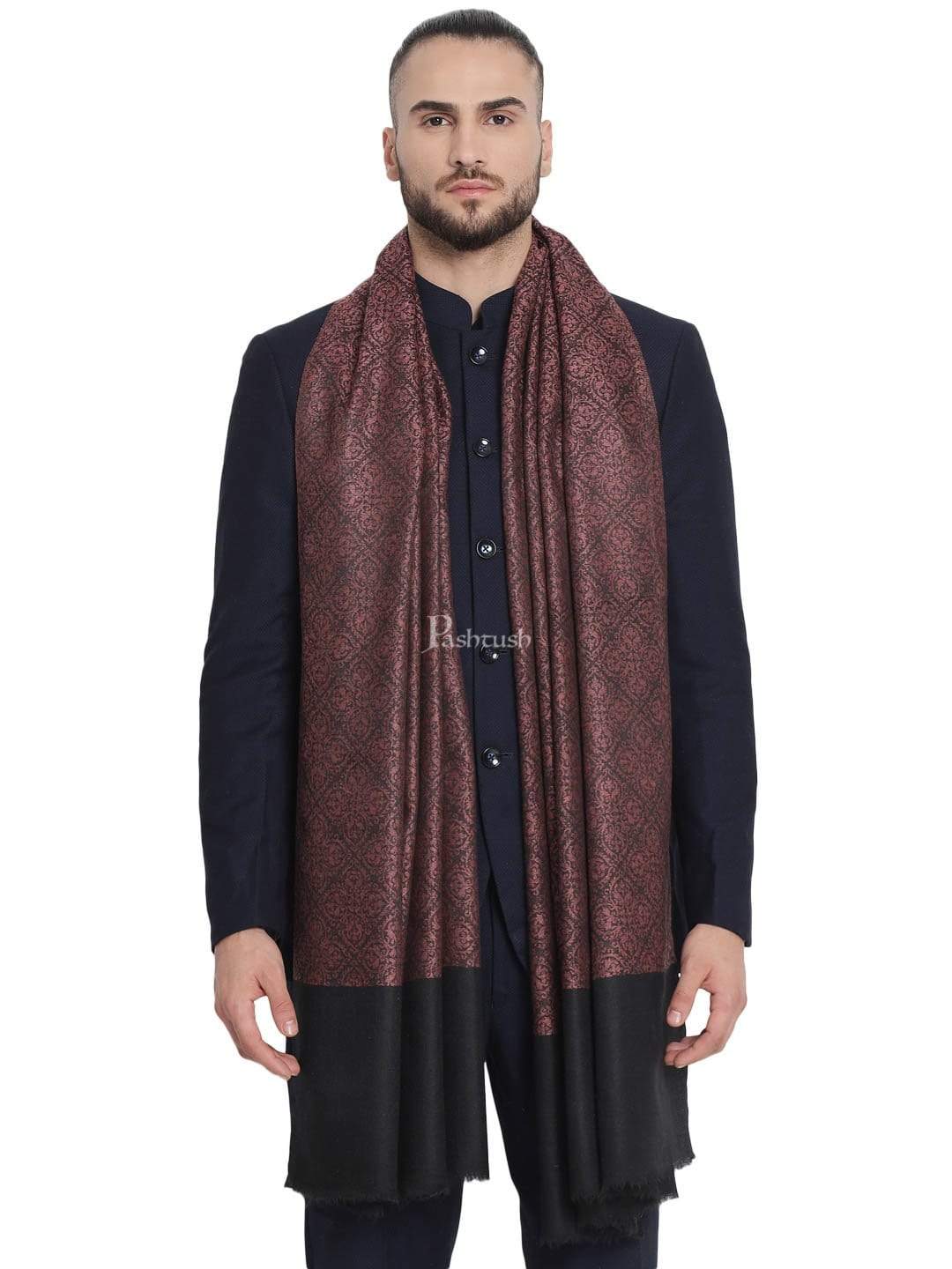 Pashtush India 114x228 Pashtush Mens Woven Paisley, Self Shawl, In Extra Soft Fine Wool, Large Wrap Size