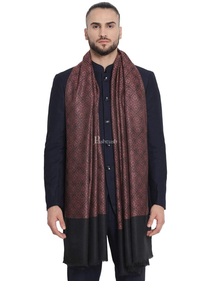 Pashtush India 114x228 Pashtush Mens Woven Paisley, Self Shawl, In Extra Soft Fine Wool, Large Wrap Size