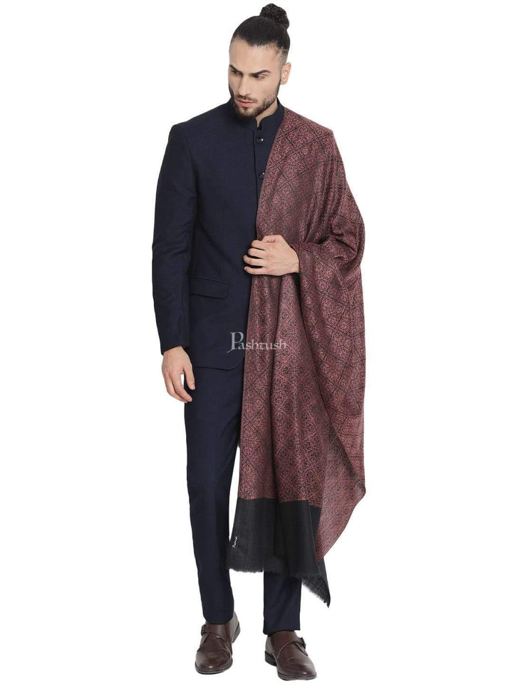 Pashtush India 114x228 Pashtush Mens Woven Paisley, Self Shawl, In Extra Soft Fine Wool, Large Wrap Size