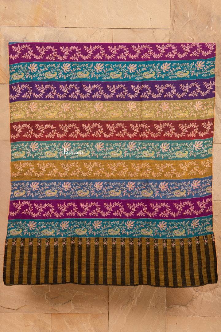 Pashtush Shawl Store Womens Shawls Pashtush Multicolour Khateras Sozni Pure Pashmina Jama, A Kashmiri Heritage Collectible